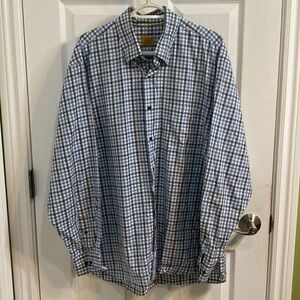 Robert Talbot Carmel 100% Cotton Blue Plaid Button Down Shirt Men’s Size XL